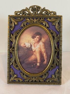 Vintage Ornate Italian Brass Picture Frame Rococo Hollywood Regency Felt Lined